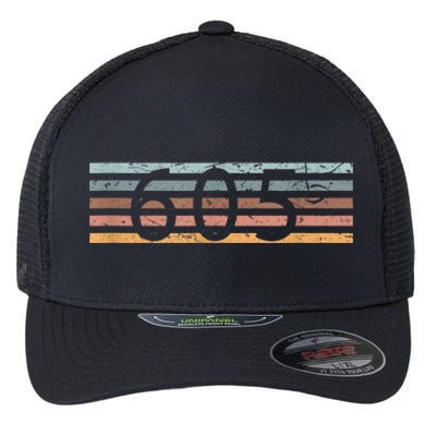 Retro Distressed 605 Area Code Sioux Falls South Dakota SD Flexfit Unipanel Trucker Cap