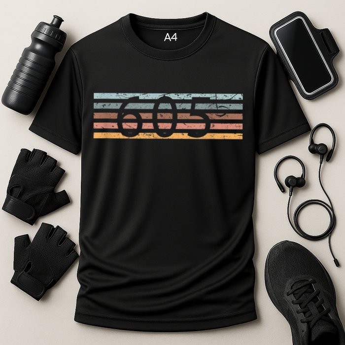 Retro Distressed 605 Area Code Sioux Falls South Dakota SD Cooling Performance Crew T-Shirt