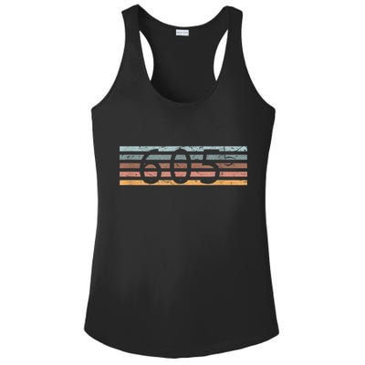 Retro Distressed 605 Area Code Sioux Falls South Dakota SD Ladies PosiCharge Competitor Racerback Tank