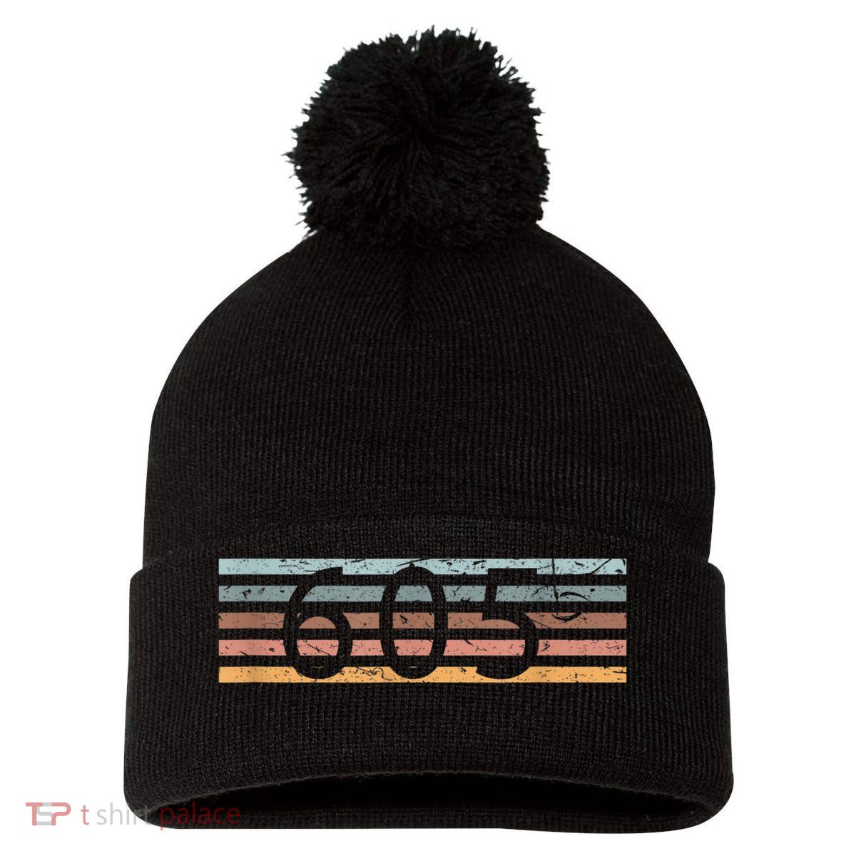 Retro Distressed 605 Area Code Sioux Falls South Dakota SD Pom Pom 12in Knit Beanie