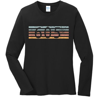 Retro Distressed 605 Area Code Sioux Falls South Dakota SD Ladies Long Sleeve Shirt