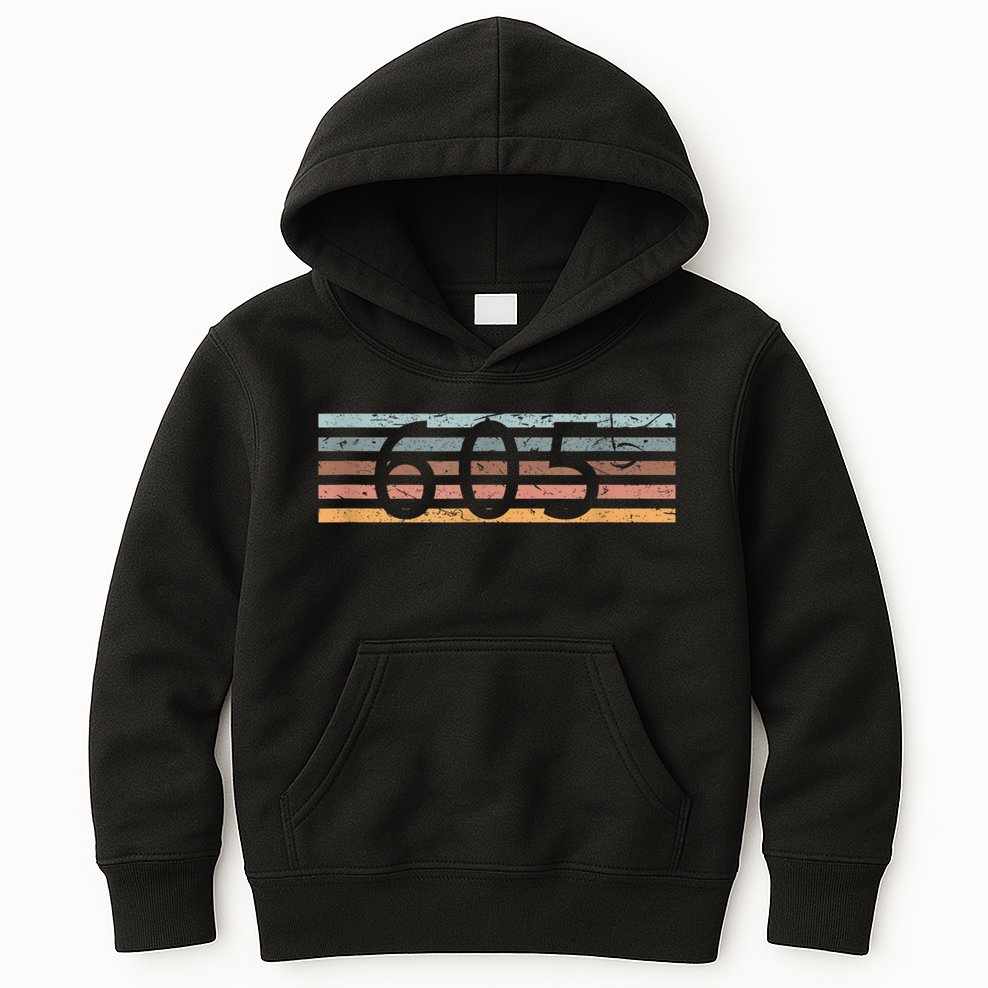 Retro Distressed 605 Area Code Sioux Falls South Dakota SD Kids Hoodie