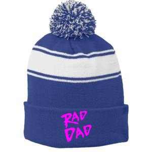 Rad Dad 80s Throwback Gift Stripe Pom Pom Beanie