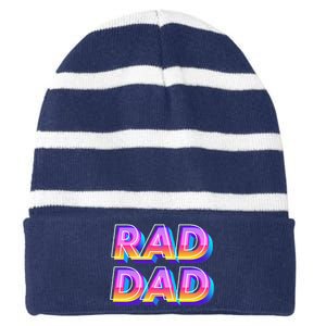 Rad Dad 80s Style Father's Day Gift Striped Beanie with Solid Band