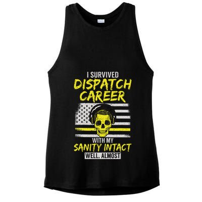 Retired Dispatcher 911 Thin Yellow Line Patriotic Ladies PosiCharge Tri-Blend Wicking Tank