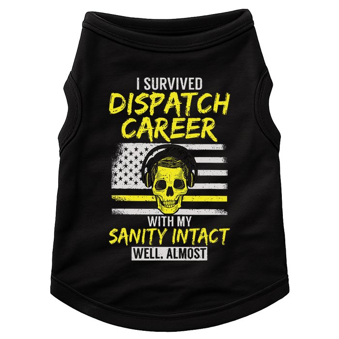 Retired Dispatcher 911 Thin Yellow Line Patriotic Doggie Tank