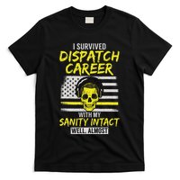 Retired Dispatcher 911 Thin Yellow Line Patriotic T-Shirt