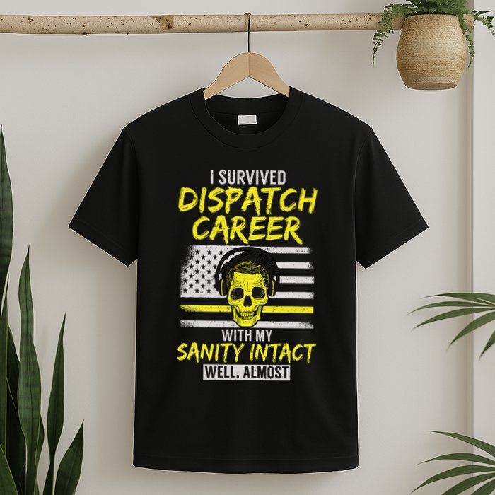 Retired Dispatcher 911 Thin Yellow Line Patriotic T-Shirt