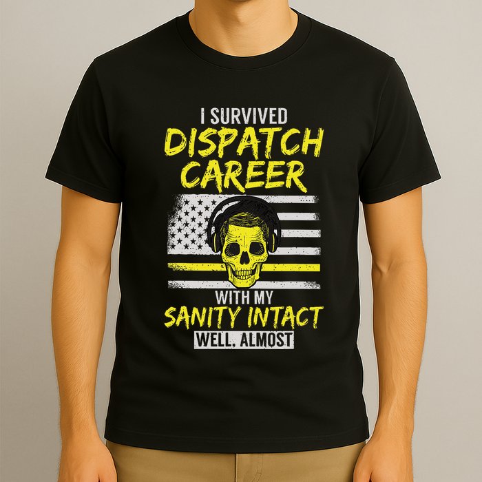Retired Dispatcher 911 Thin Yellow Line Patriotic T-Shirt