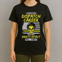 Retired Dispatcher 911 Thin Yellow Line Patriotic T-Shirt