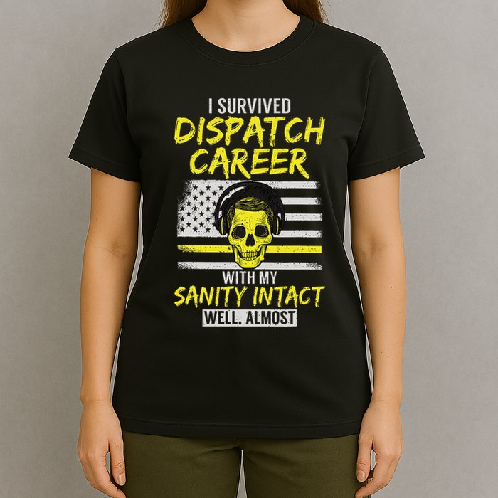 Retired Dispatcher 911 Thin Yellow Line Patriotic T-Shirt