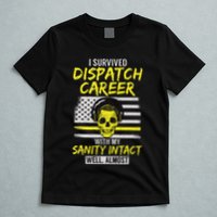 Retired Dispatcher 911 Thin Yellow Line Patriotic T-Shirt