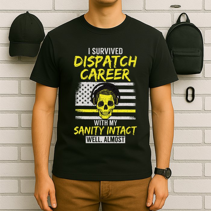 Retired Dispatcher 911 Thin Yellow Line Patriotic T-Shirt