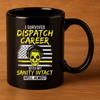 Retired Dispatcher 911 Thin Yellow Line Patriotic 11oz C Handle Ceramic Mug