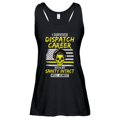 Retired Dispatcher 911 Thin Yellow Line Patriotic Ladies Essential Flowy Tank