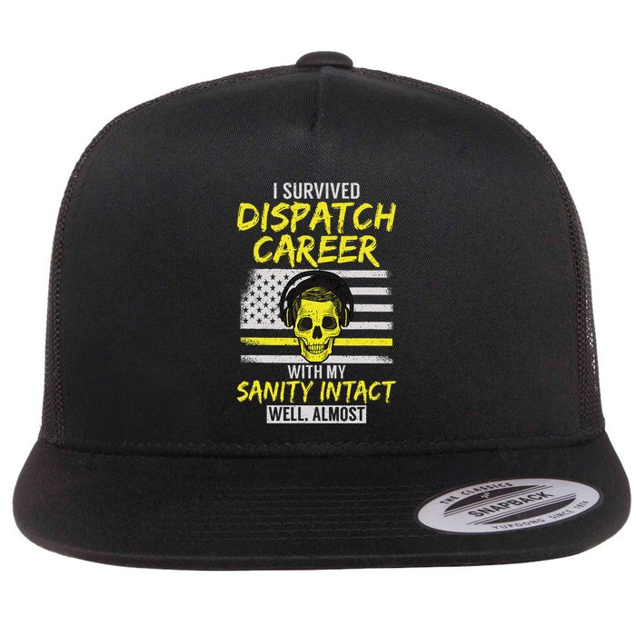 Retired Dispatcher 911 Thin Yellow Line Patriotic Flat Bill Trucker Hat