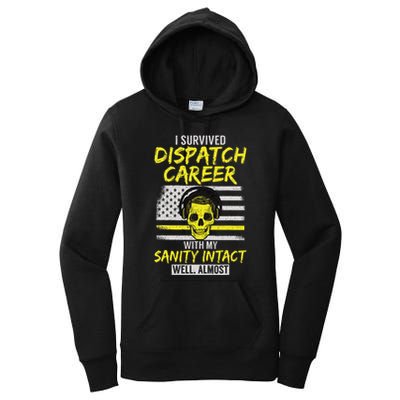 Retired Dispatcher 911 Thin Yellow Line Patriotic Women's Pullover Hoodie