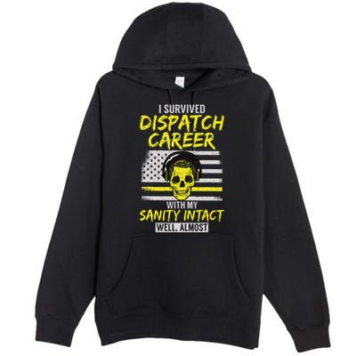 Retired Dispatcher 911 Thin Yellow Line Patriotic Premium Pullover Hoodie