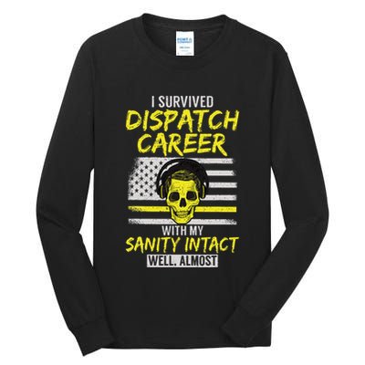 Retired Dispatcher 911 Thin Yellow Line Patriotic Tall Long Sleeve T-Shirt