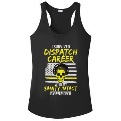 Retired Dispatcher 911 Thin Yellow Line Patriotic Ladies PosiCharge Competitor Racerback Tank