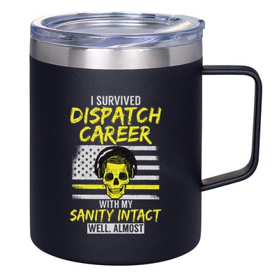 Retired Dispatcher 911 Thin Yellow Line Patriotic 12oz Stainless Steel Coffee Mug
