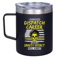 Retired Dispatcher 911 Thin Yellow Line Patriotic 12oz Stainless Steel Coffee Mug