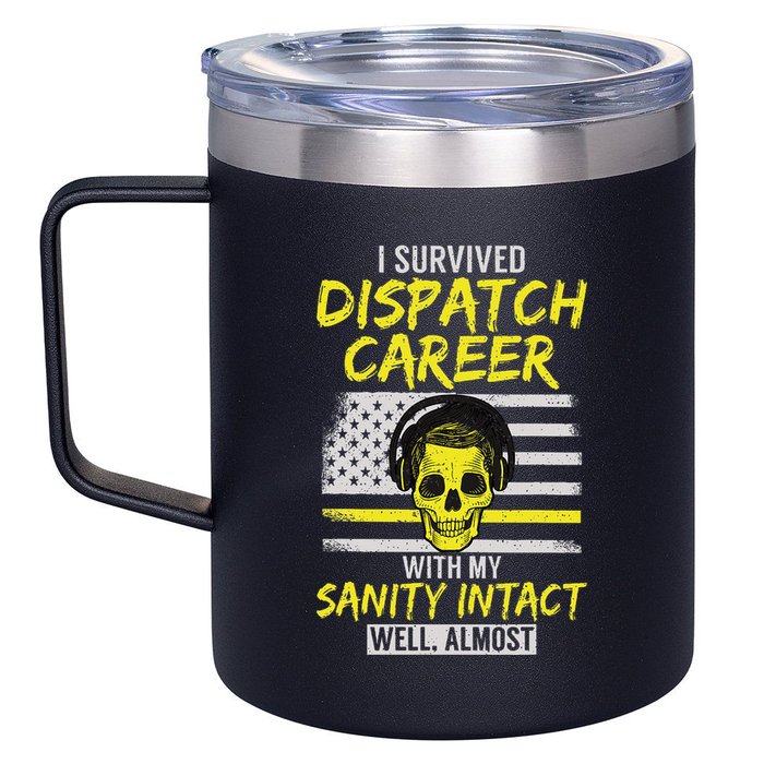 Retired Dispatcher 911 Thin Yellow Line Patriotic 12oz Stainless Steel Coffee Mug