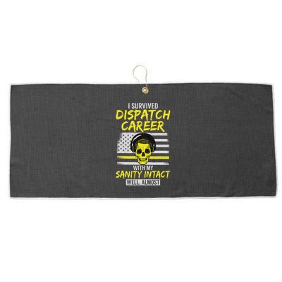 Retired Dispatcher 911 Thin Yellow Line Patriotic Large Microfiber Waffle Golf Towel