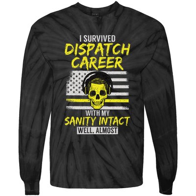 Retired Dispatcher 911 Thin Yellow Line Patriotic Tie-Dye Long Sleeve Shirt