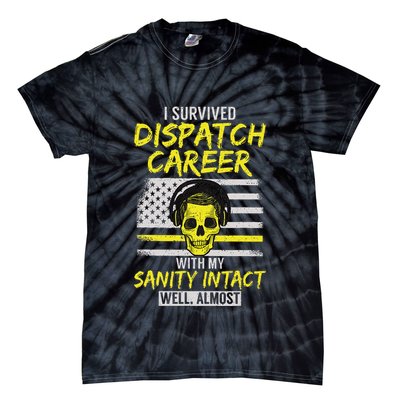 Retired Dispatcher 911 Thin Yellow Line Patriotic Tie-Dye T-Shirt