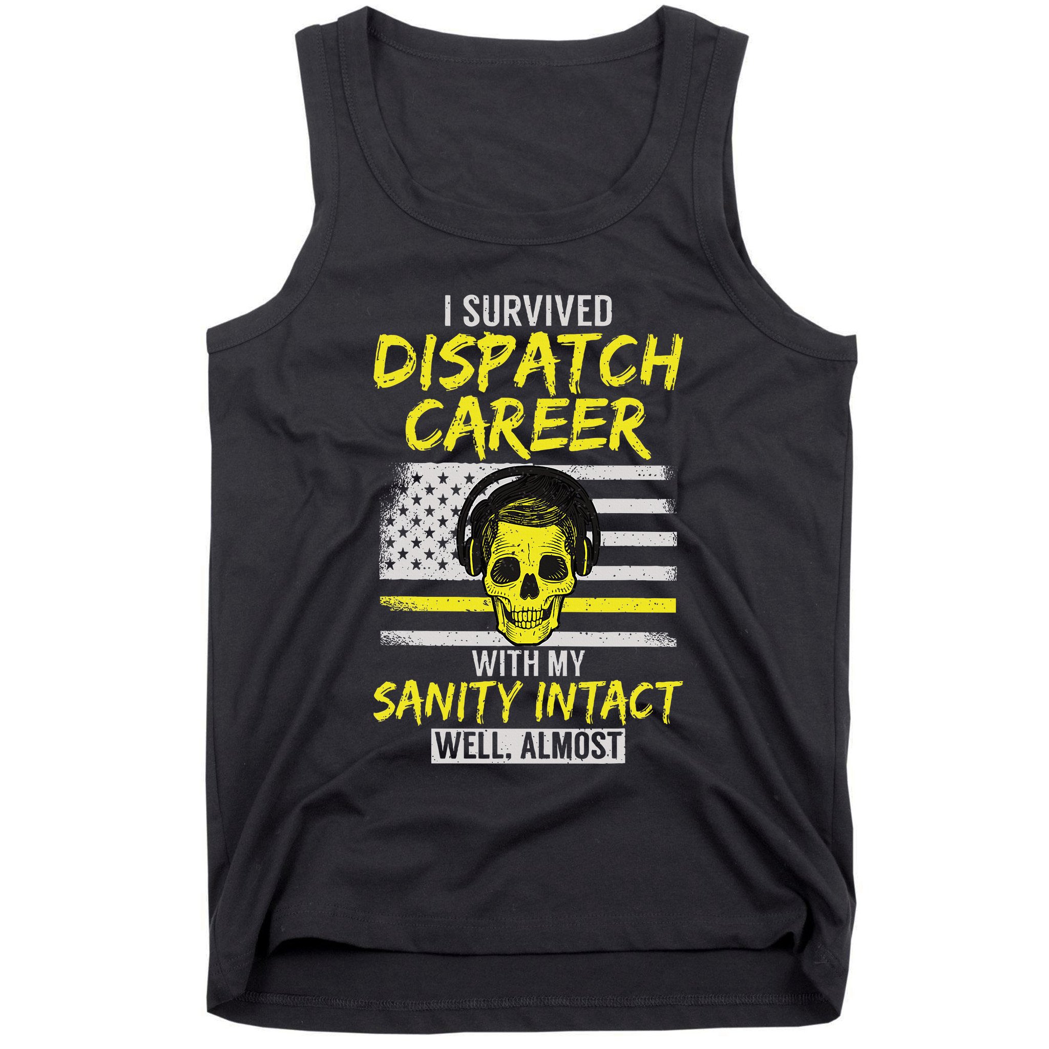Retired Dispatcher 911 Thin Yellow Line Patriotic Tank Top