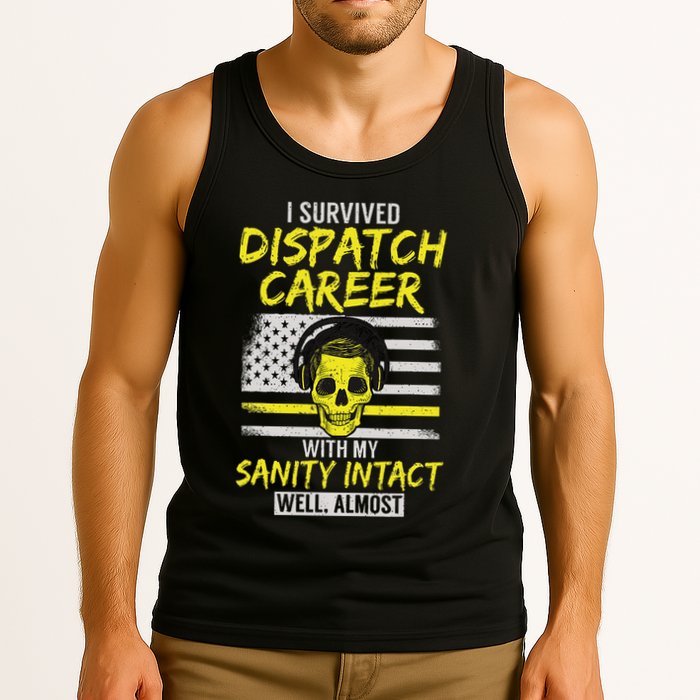 Retired Dispatcher 911 Thin Yellow Line Patriotic Tank Top