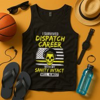 Retired Dispatcher 911 Thin Yellow Line Patriotic Tank Top