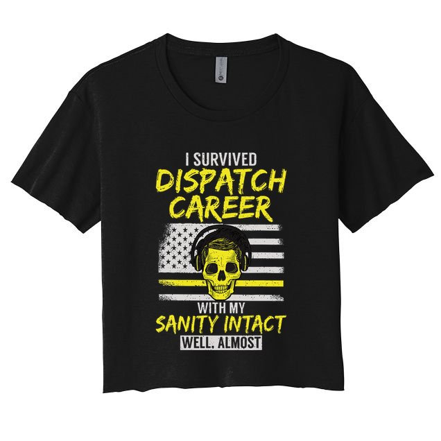 Retired Dispatcher 911 Thin Yellow Line Patriotic Crop Top