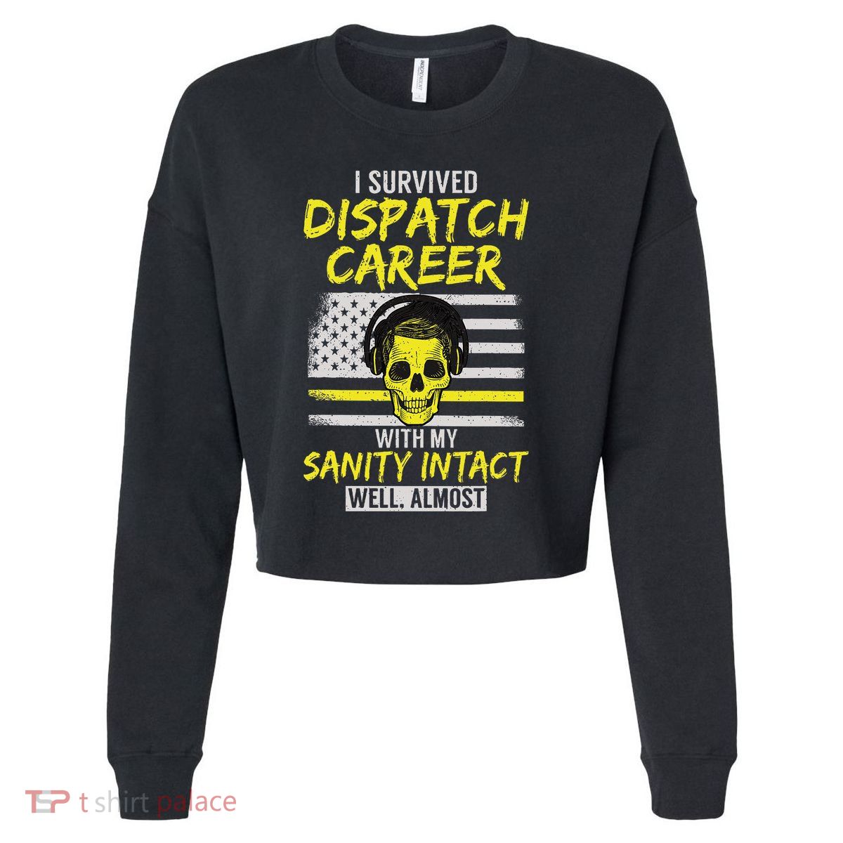 Retired Dispatcher 911 Thin Yellow Line Patriotic Cropped Pullover Crew