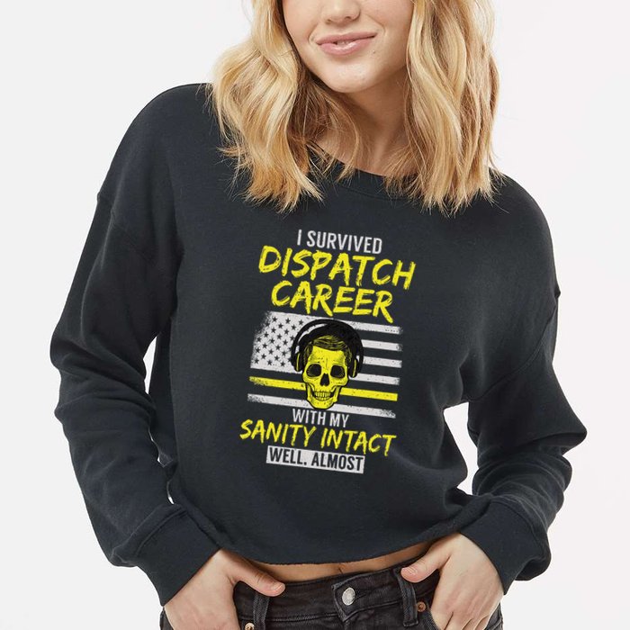 Retired Dispatcher 911 Thin Yellow Line Patriotic Cropped Pullover Crew