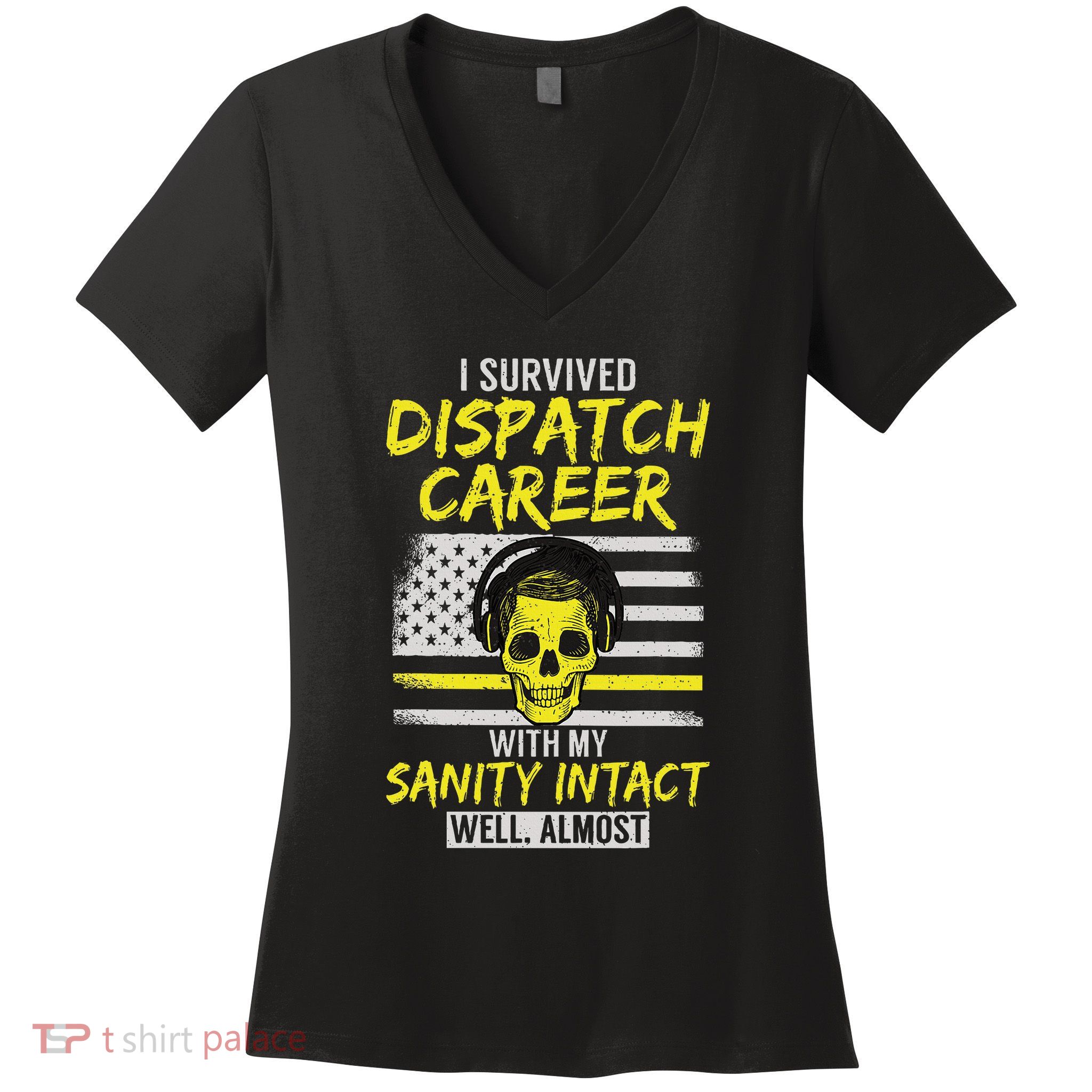 Retired Dispatcher 911 Thin Yellow Line Patriotic Women's V-Neck T-Shirt