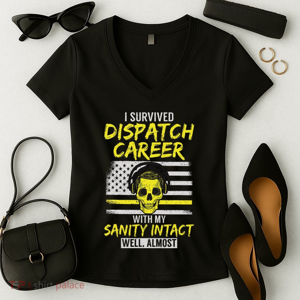 Retired Dispatcher 911 Thin Yellow Line Patriotic Women's V-Neck T-Shirt