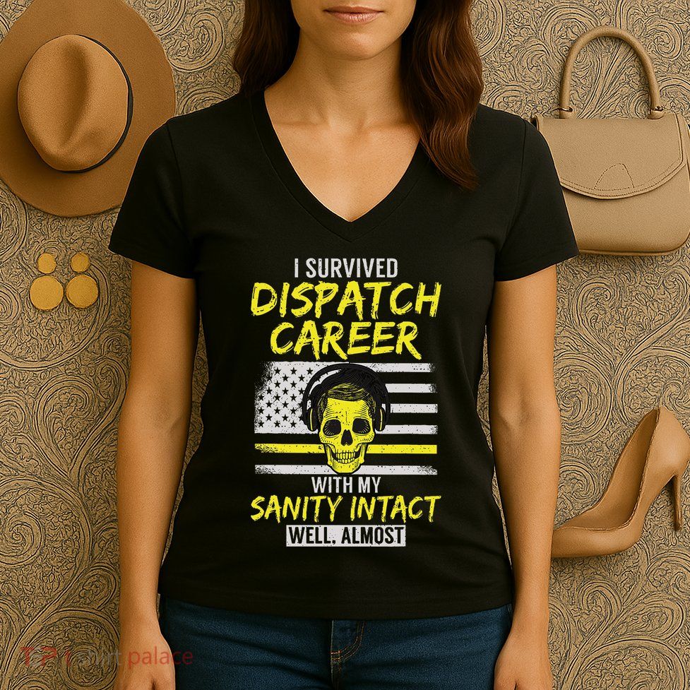 Retired Dispatcher 911 Thin Yellow Line Patriotic Women's V-Neck T-Shirt