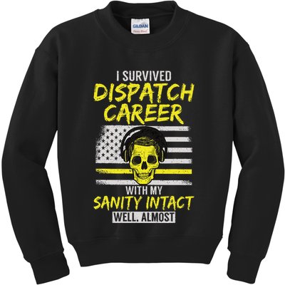 Retired Dispatcher 911 Thin Yellow Line Patriotic Kids Sweatshirt