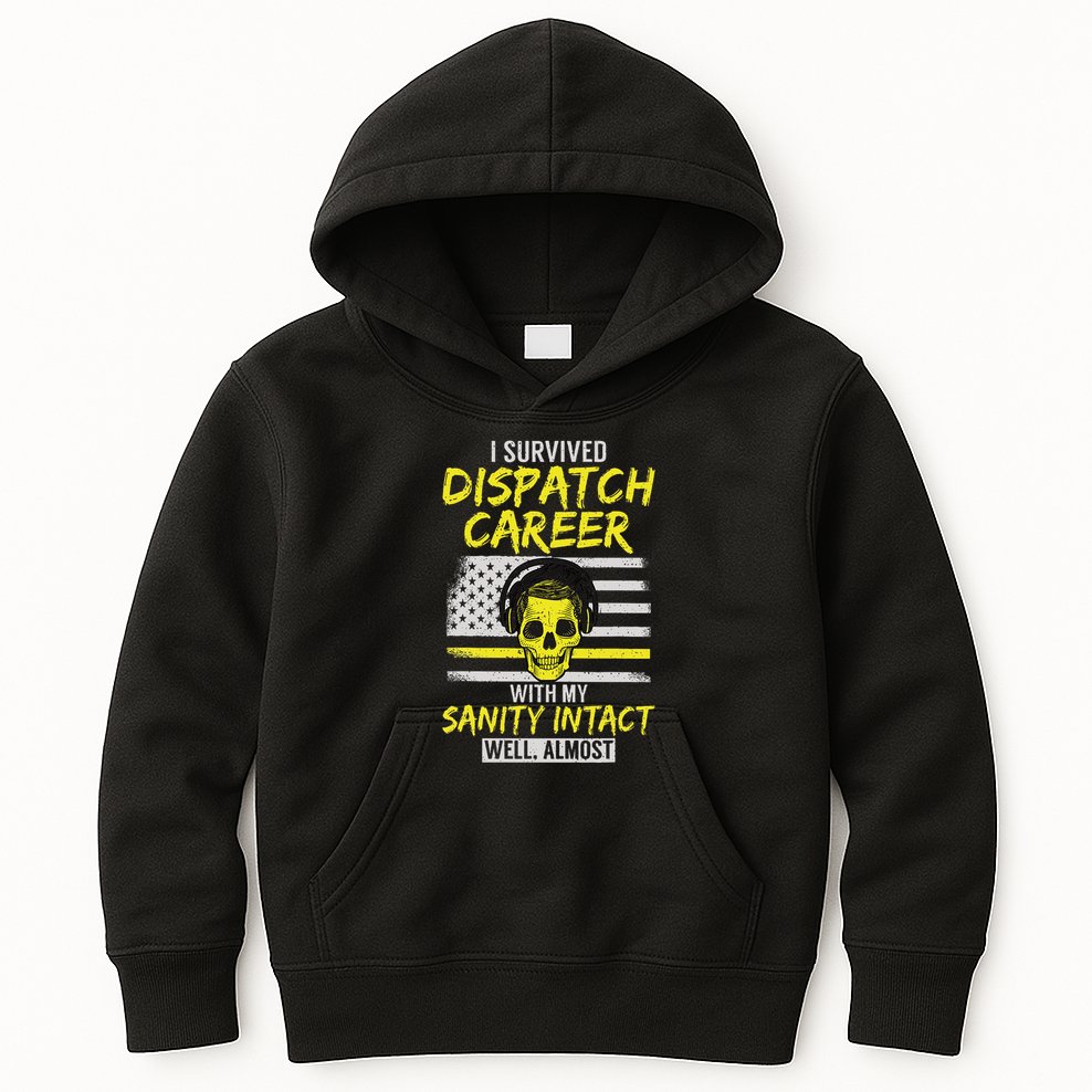 Retired Dispatcher 911 Thin Yellow Line Patriotic Kids Hoodie