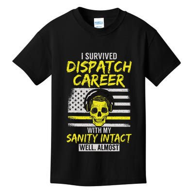 Retired Dispatcher 911 Thin Yellow Line Patriotic Kids T-Shirt