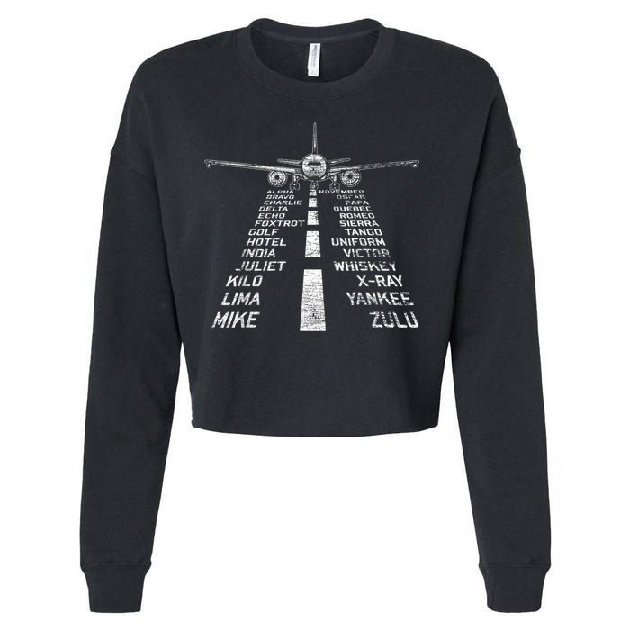 Retro Distressed Aviation Plane Pilot Cropped Pullover Crew