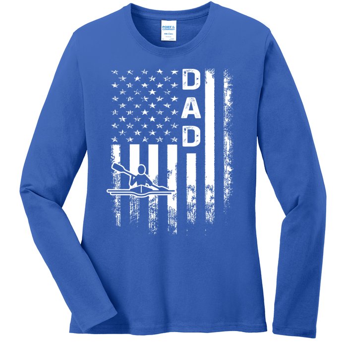 Rowing Dad American Flag Vintage Christmas Fathers Day Cute Gift Ladies Long Sleeve Shirt