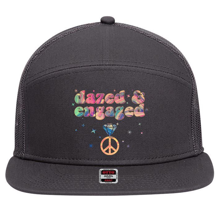 Retro Dazed And Engaged New Bride Wife 7 Panel Mesh Trucker Snapback Hat