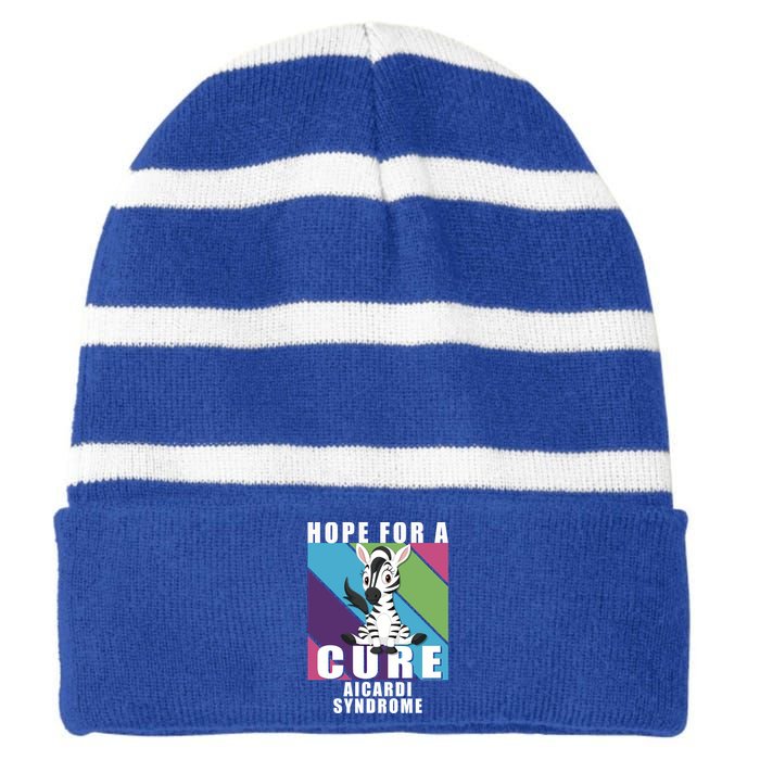 Rare Disease Awareness Day Hope Cure Aicardi Syndrome Funny Gift Striped Beanie with Solid Band