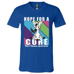 Rare Disease Awareness Day Hope Cure Support Zebra Funny Gift V-Neck T-Shirt