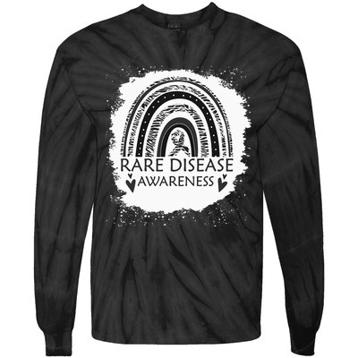 Rare Disease Awareness Bleached Rainbow Zebra Ribbon Tie-Dye Long Sleeve Shirt