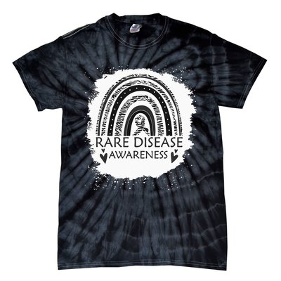 Rare Disease Awareness Bleached Rainbow Zebra Ribbon Tie-Dye T-Shirt