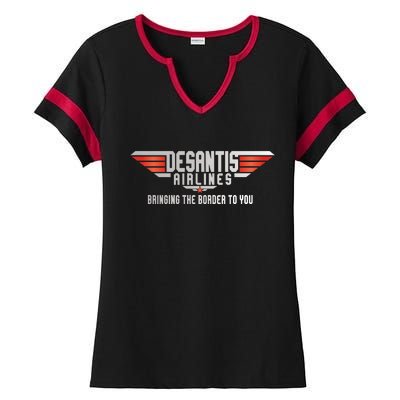 Ron DeSantis Airlines Top DeSantis Airlines Funny Meme Ladies Halftime Notch Neck Tee